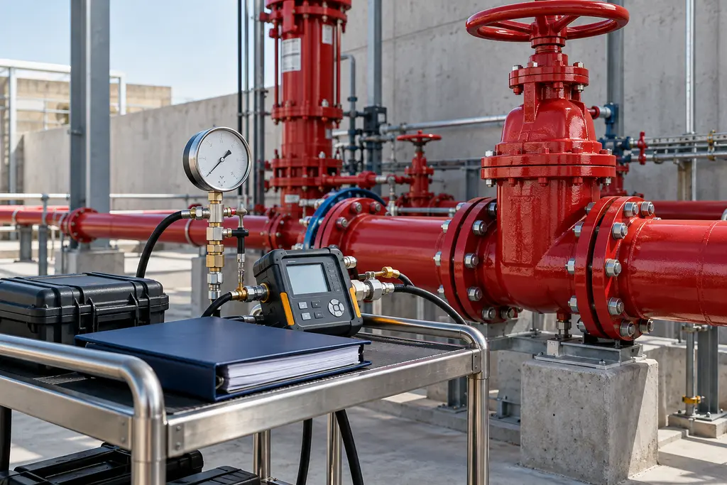 Conceptual firewater commissioning test equipment and valve assembly