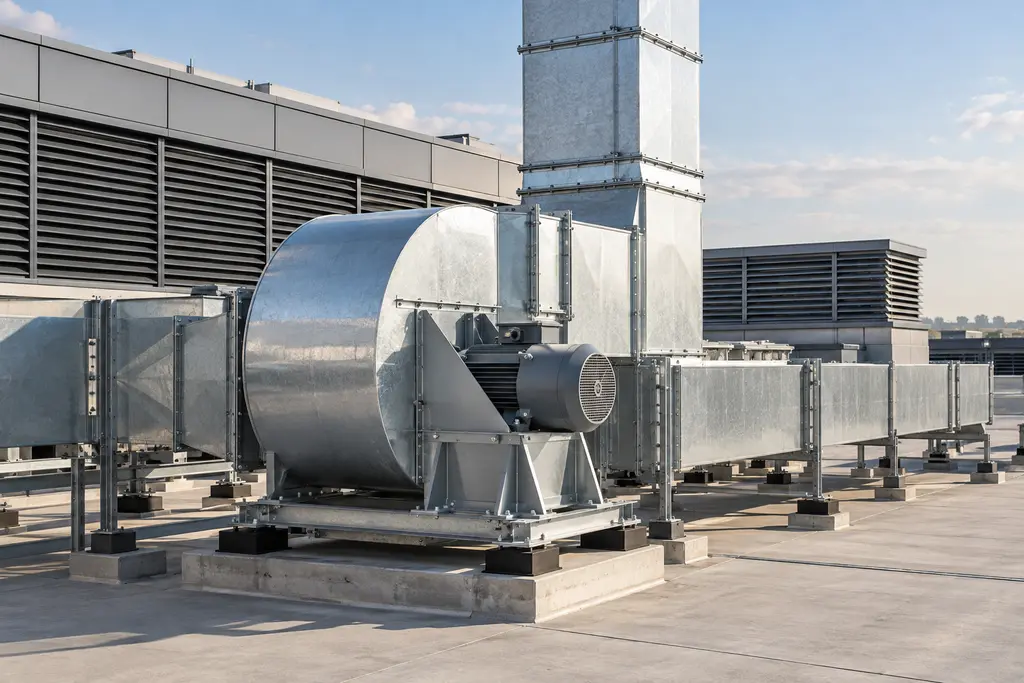 Conceptual rooftop smoke extraction fan, ductwork and ventilation plant